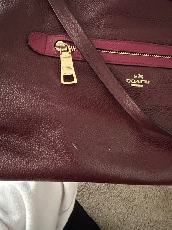 Coach Tyler Colorblock Pebbled Leather Tote in burgundy and purple - Picture 4 of 14